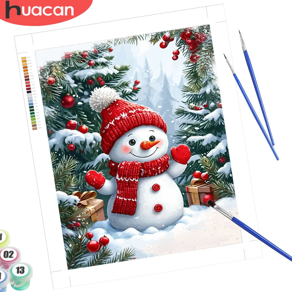 HUACAN Painting By Adult Number Snowman Cartoon Pictures Drawing On Canvas Winter  Christmas Gift Oil Paint Wall Decor