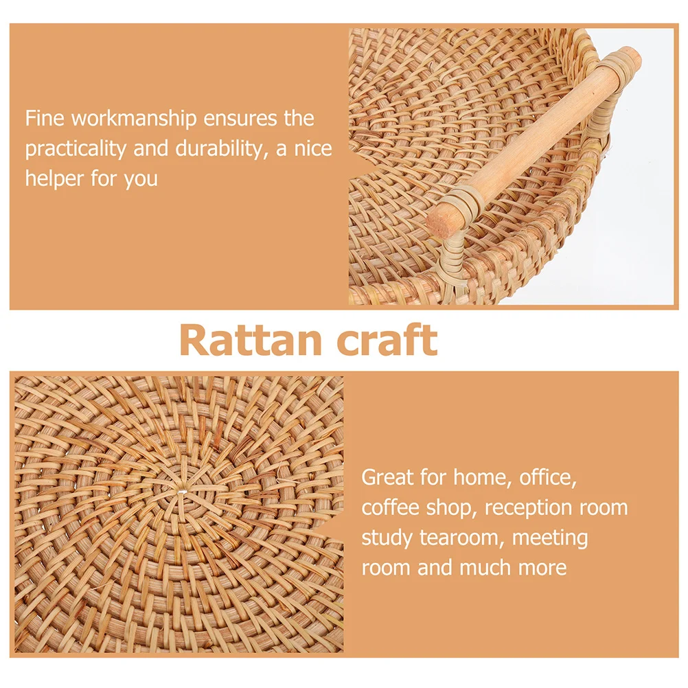 

Round Wicker Tray Handwoven Storage Basket for Fruits Snacks Bread Serving Decorative Home Kitchen Dining Room Boho Style Coffee