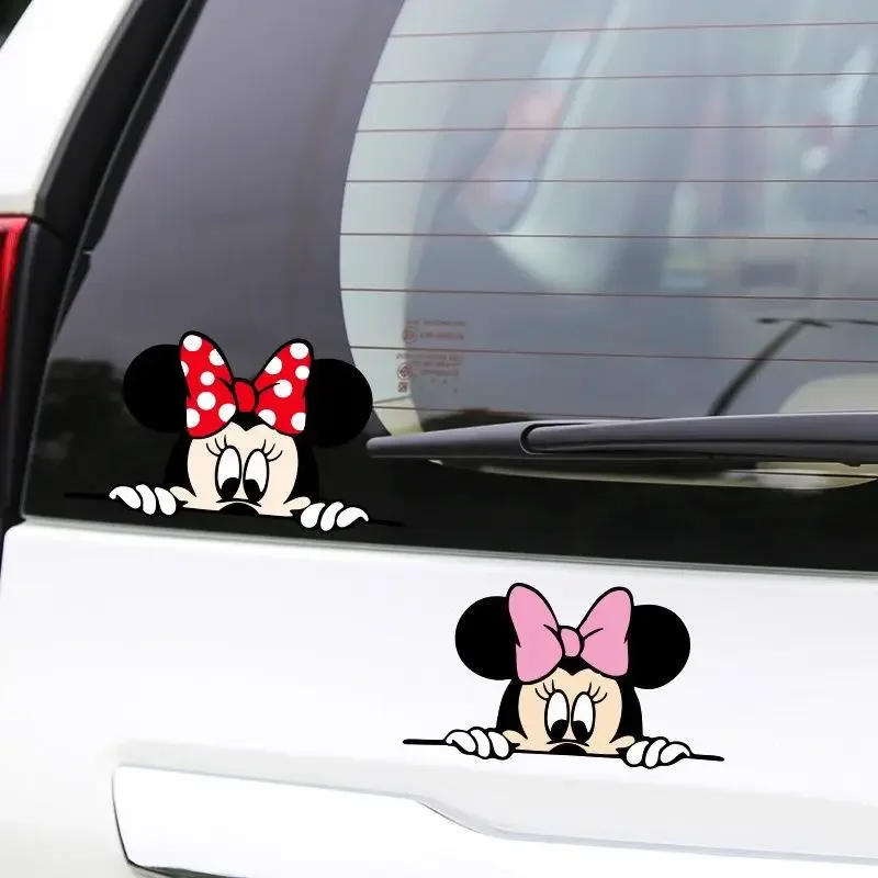 MINISO Disney Mickey Minnie Cartoon Car Stickers Side Door Body Window Stickers To Block Scratches Ladies Car Modification