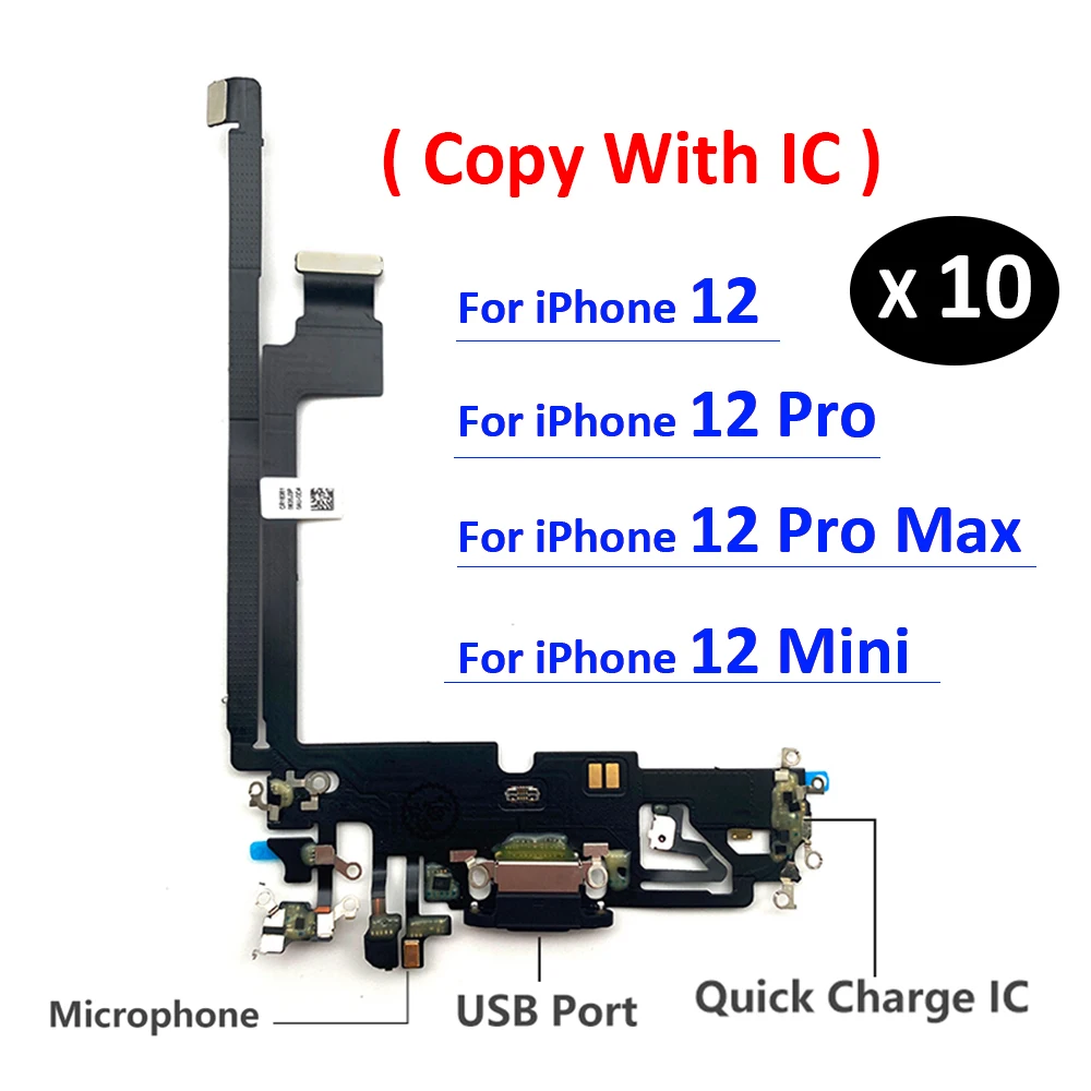 

10Pcs USB Charging Port Mic Microphone Dock Connector Board Flex Cable For iPhone 12 Pro Max 12 Mini Repair Parts Copy With IC