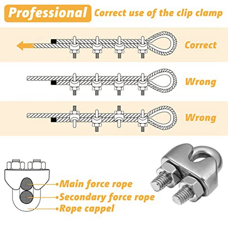 60 PCS 1/8Inch Wire Rope Kit M3 Metal Wire Rope Cable Clamp And M3 Stainless Steel Thimbles Simple To Install Wide Applications