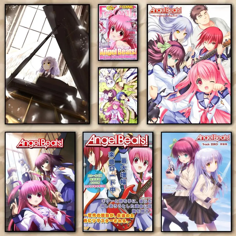Anime A-angel Beats Poster Self-adhesive Waterproof Paper Sticker Coffee House Wall Decor Living Room