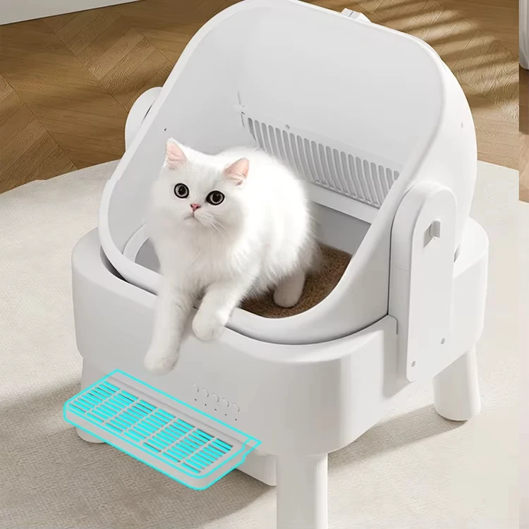 Self-cleaning Plastic Smart Automatic Cat Litter Box with Sensor Safety Protection Health Monitor Odor Control System OEM