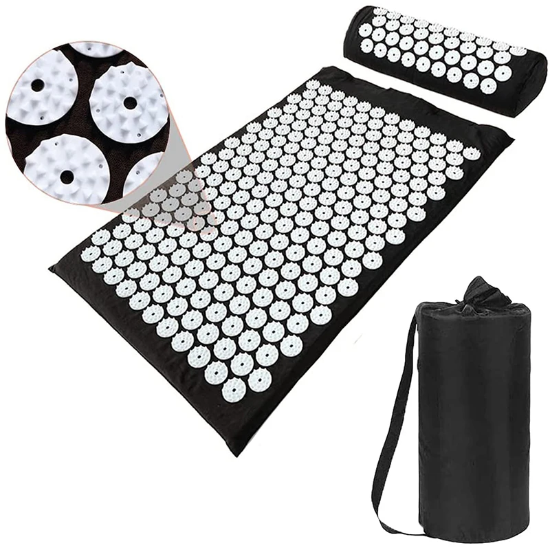 Pillow Massager Set Eco Lotus Acupressure Cushion Set with Kuznetsov Applicator for Back Pain Relief Foot Massager Shakti Mat