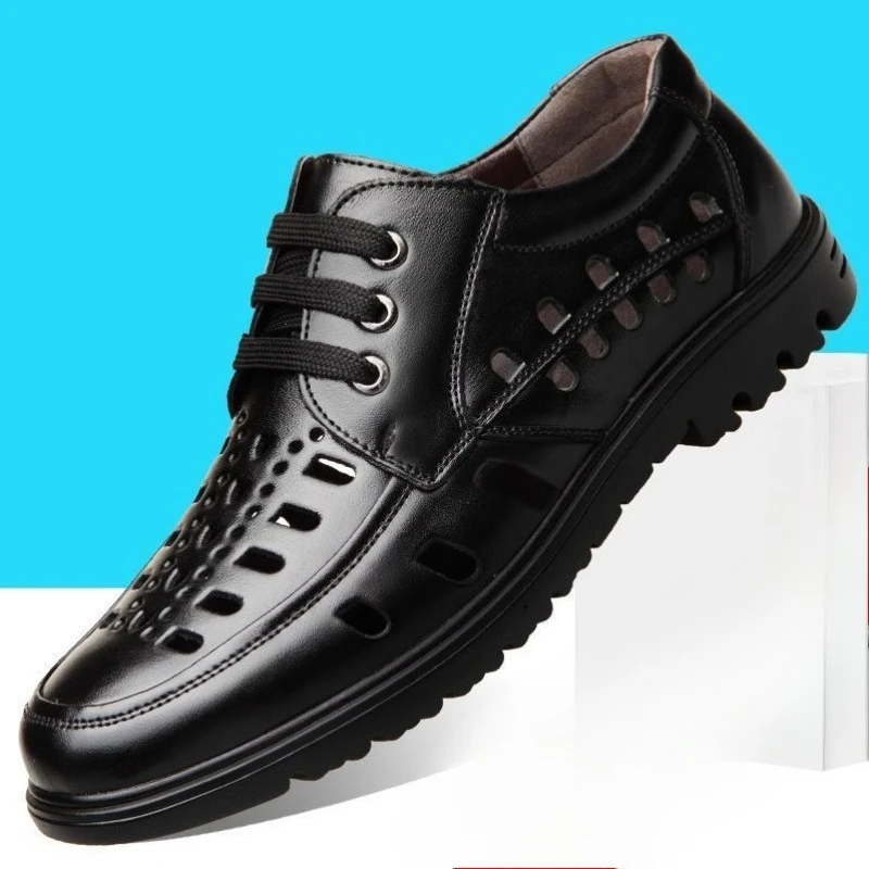 

Summer Men Shoes Luxury Cowhide Casual Shoes Breathable Hollow Out Sandals Lace Up Oxford Leather Shoe Mens Business Dress Shoes