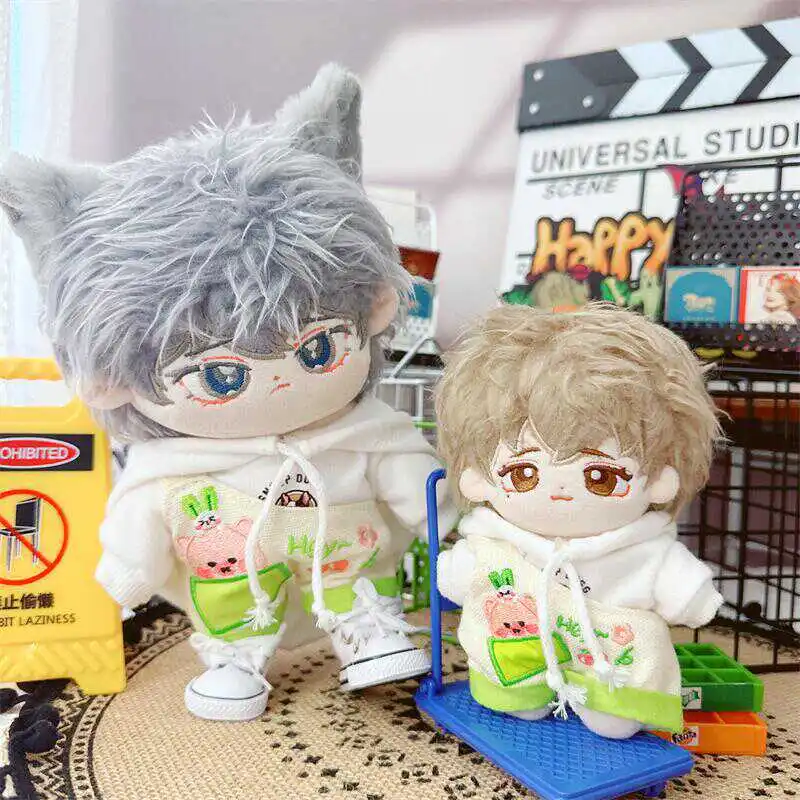 10/20cm Kawaii Doll Clothes Green Single Shoulder Strap Pants White Hoodie Set Cute Stuffed Cotton Idol Doll Clothes Accessories