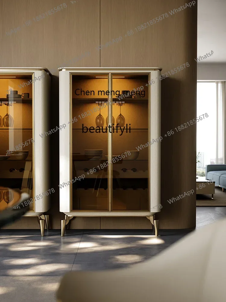 S7486 ss Charming Master Wine Cabinet Living Room Wall Designer Model Stainless Steel Glass Double Door Light Luxury Sideboard C