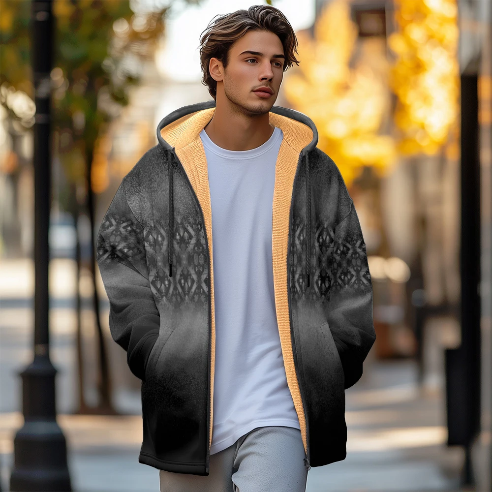 Man winter clothing, New in Down Coats, new simple pattern print cotton-padded jacket clothing, feather graffiti pocket zipper