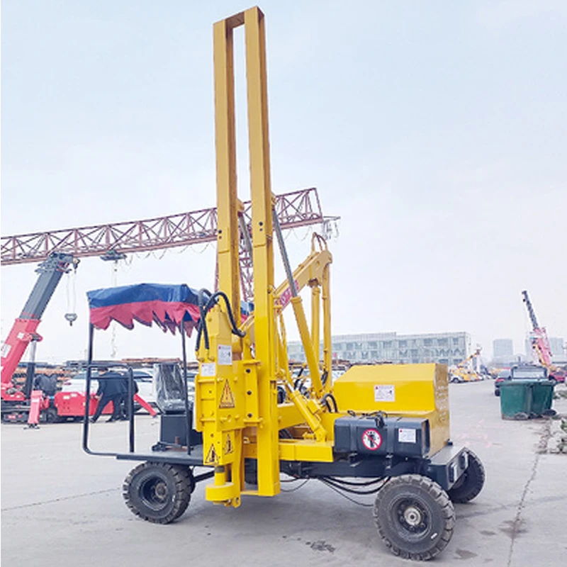 Drilling machine loading and pulling integrated highway waveform pile pulling hole small four-wheel guardrail pile driver