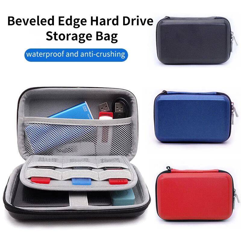 Bolsa de armazenamento de disco rígido, estojo eletrônico, bolsa de viagem portátil à prova de choque para adaptador de energia, disco usb, cartão sd com compartimento