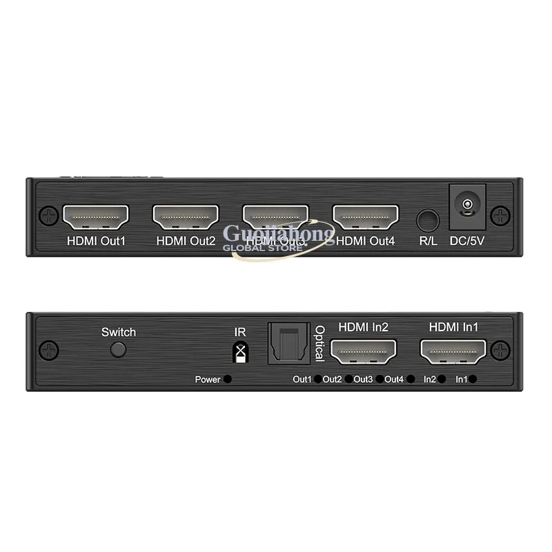 

eKL-214H HD&MI two-in four-out switcher splitter 4K@60Hz with audio separation with fiber 3.5