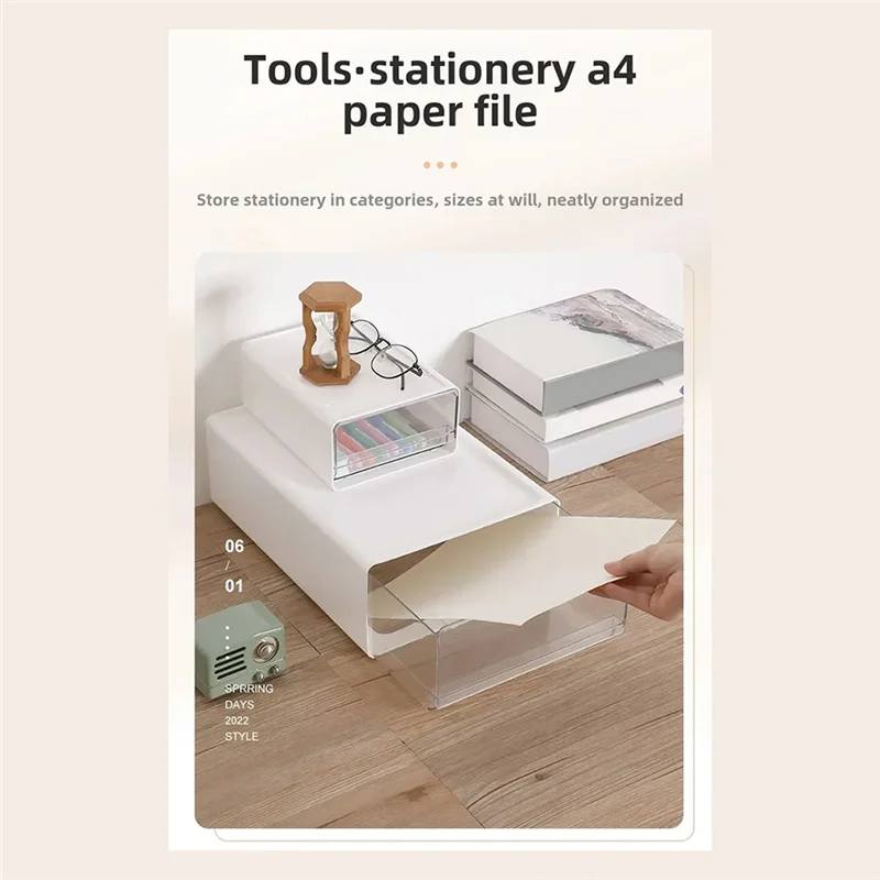 AB11-Transparent Desktop Storage Box Portable Storage Box Drawer Type Office File Storage Box Bedroom Study Stack Combination