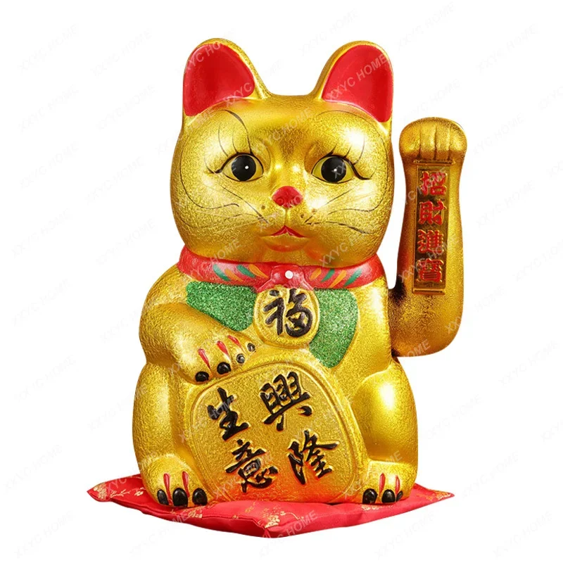 Big 17inch Gold Ceramic Lucky Cat Figurines Feng Shui Wealth Ornaments Electric waving Shaking Hands Home Decoration Accessories