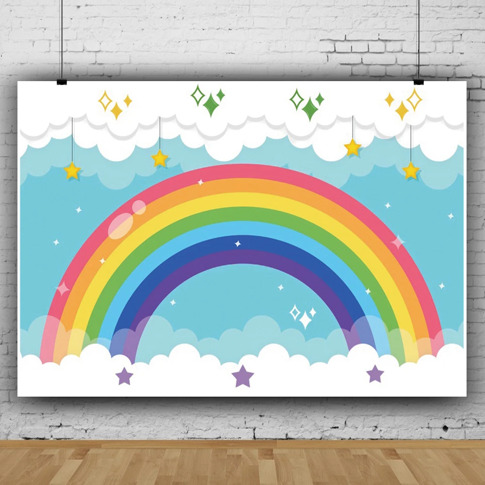 Gold Glitters Rainbow Star Cloudy Backdrop Princess Dream Scene Baby Shower Birthday Party Sparkling Photography Backgrounds