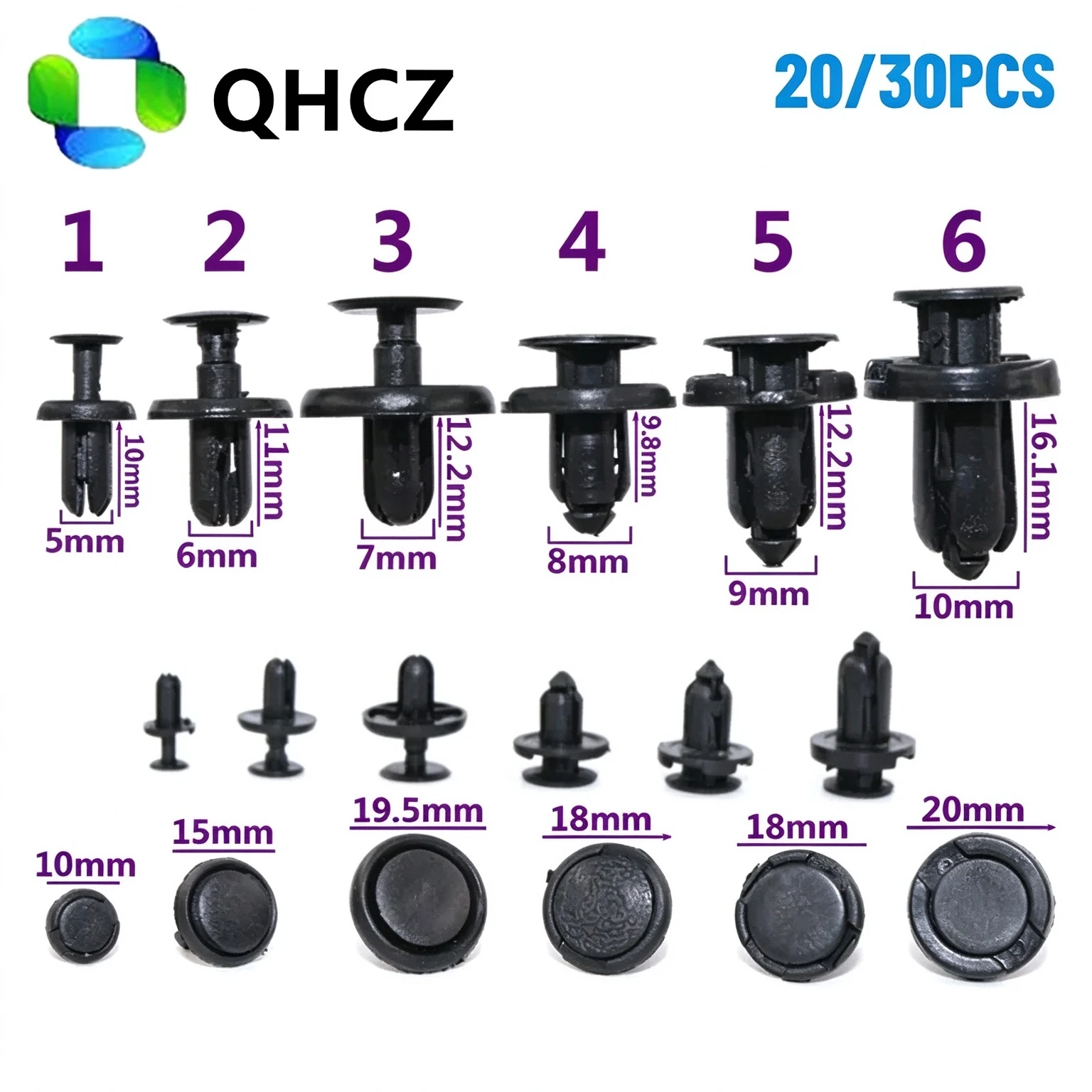 Universal Auto Push Rivet Clips, 5/6/7/8/9/10mm Expansion Fasteners, Through-Core Nails for Liner, Ceiling, Trunk & Fender