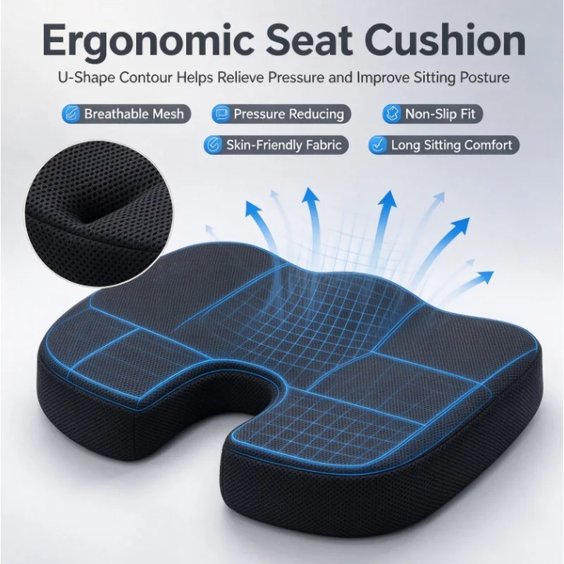 Stocking Stuffers Christmas Gift Memory Foam U‑Shaped Coccyx Seat Cushion Pillow for Chair Car Office Relieve Tailbone Pain Pad