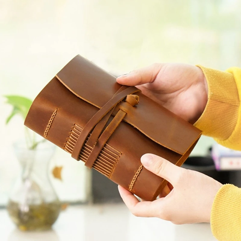 วารสารหนังทำด้วยมือ-หนัง100X155mm ผูกสมุดบันทึกและสมุดบันทึกประจำวันเพื่อเขียนลงในการเดินทาง/ไดอารี่