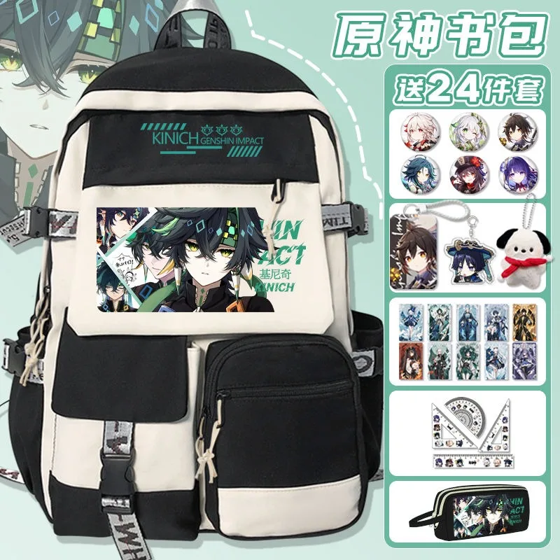 Game Anime Genshin Impact Cosplay Kinich Kachina Xilonen Clorinde Cosplay High Capacity School Bag Knapsack Pendant Backpack