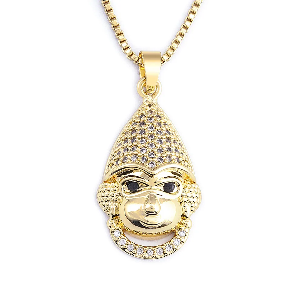 Nidin New Trendy Cute Animal Monkey Cubic Zirconia Pendant Relief Chain Necklace Women\'s Creative Design Jewelry Exquisite Gift
