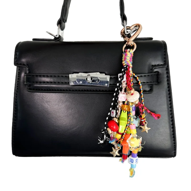 Colorful Woven Tassel Keychain,Bag Charm Star Candy Bead Keyring,Flower Keychain Pendant,Fashion Bag Pendant ﻿