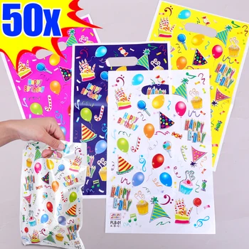 50/10PCS Birthday Party Candy Handbag Wedding Colorful Decorations Bag Cute Plastic Candy Cookie Chocolate Gifts Packaging Pouch