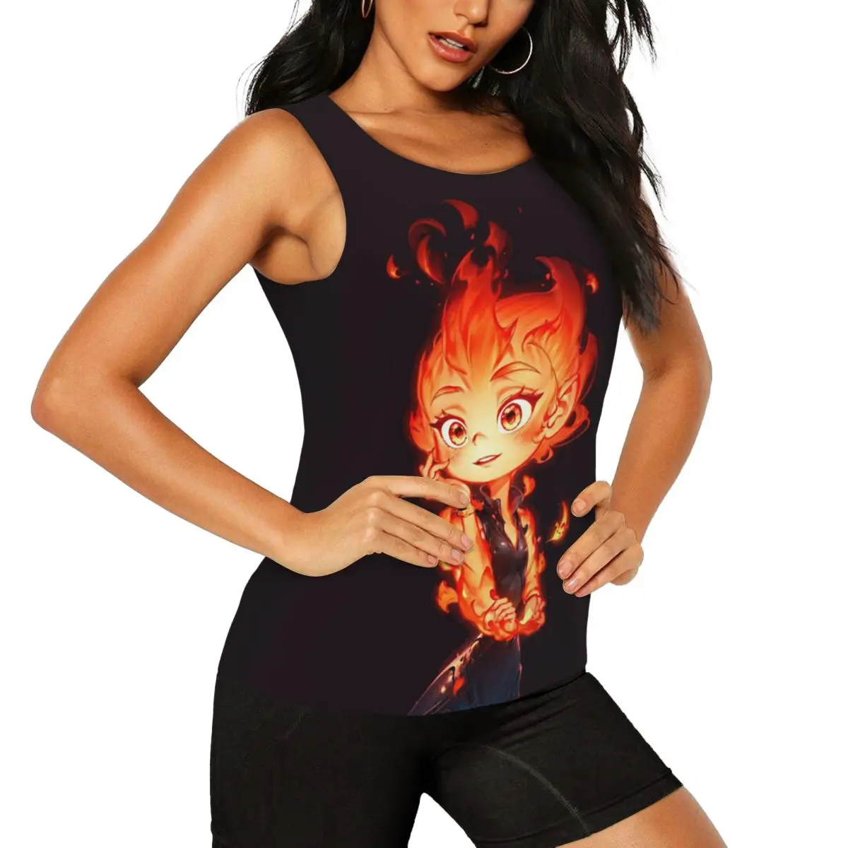 Custom Elemental Embe Anime Workout Tank Tops for Women Quick Dry Sleeveless Yoga Shirt