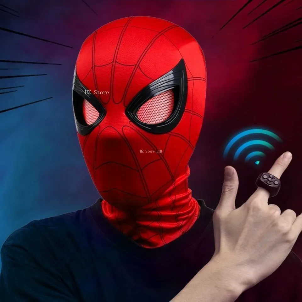 スパイダーマンマスクおもちゃ 可動式の目と光効果付き リング