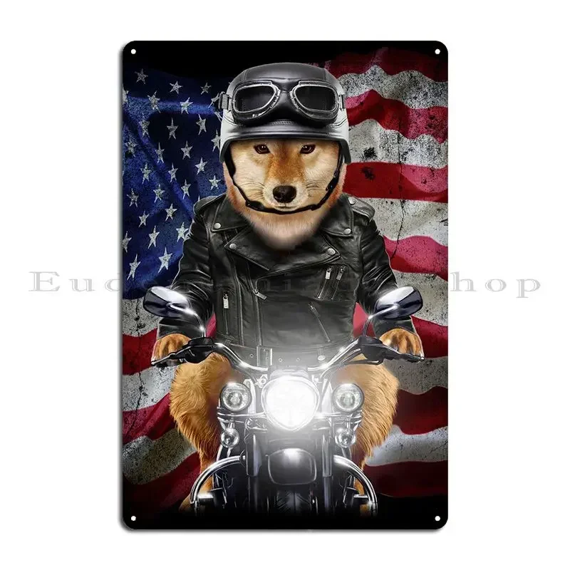 Shiba Dog Ride Motorcycle Metal Sign Poster Bar Cinema Designs Funny Cinema Tin Sign Poster