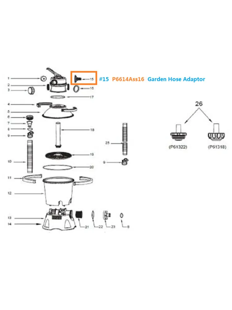 P6614Ass16 переходник для садового шланга для песковых фильтров bestvview 530/1000/1200/1500 Galon в час, аксессуары для песочного насоса, детали для очистки