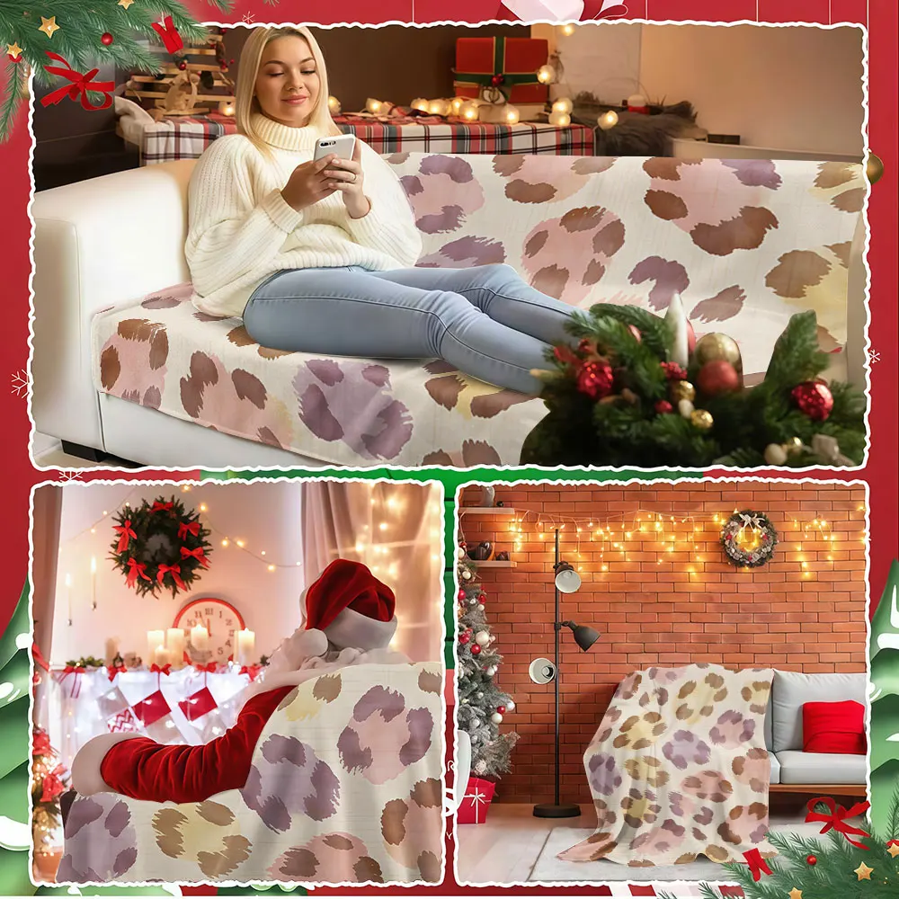 Pastel Watercolor Leopard Winter Summer Flannel Blanket Throw Fleece Soft Fuzzy Plush Cozy Fleece Blankets for Sofa Ideal Gifts