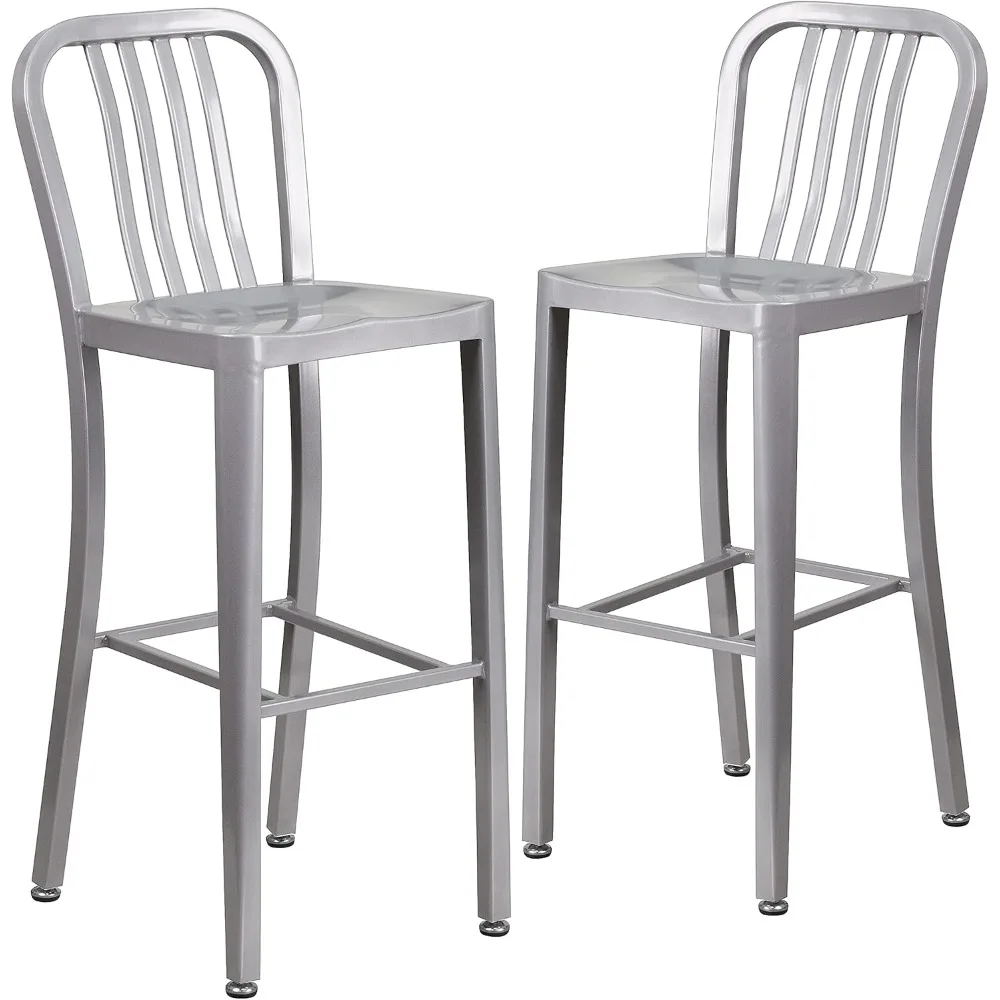 

Gael 30" Commercial Metal Barstools With Footrest, Vertical Slat Back Bar Height Stools For Restaurants And Kitchens, Set Of 2,