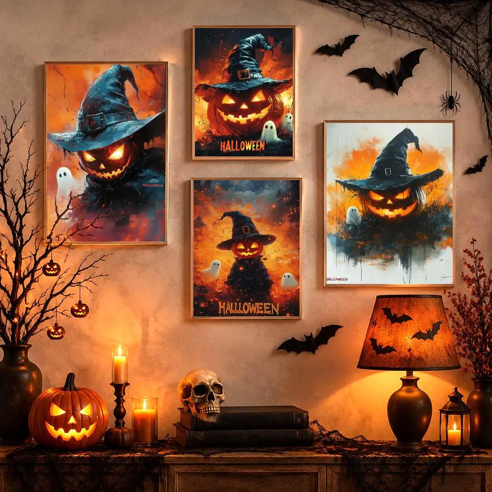 Halloween Jack O lantern Poster Dark Aesthetic Poster Gothic Vintage Wall Art Home Decor Gift Vintage Artwork