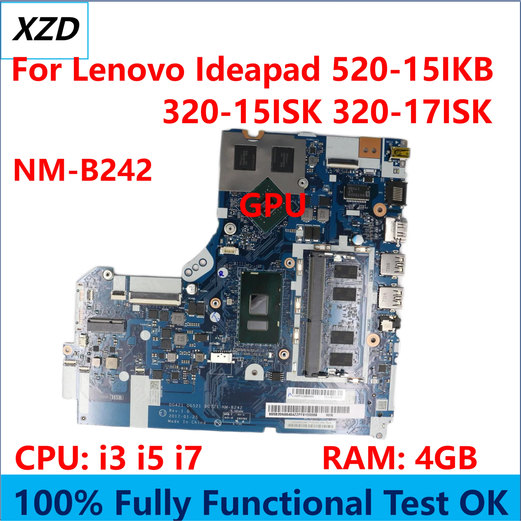 

Материнская плата NM-B242 для Lenovo ideapad 520-15IKB 320-15ISK 320-17ISK, материнская плата для ноутбука с процессором i3 i5 i7, графическим процессором 2G, 100% тест в порядке