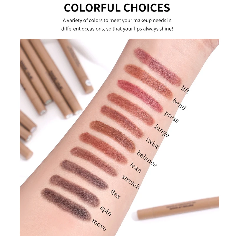 Dwustronna, jedwabista konturówka do ust z polipeptydami, zestaw konturówki i pędzla 2 w 1, wysokopigmentowana szminka konturowa, długotrwała, wodoodporna