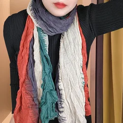 Fashion Cotton Linen Crumpled Gradient Neck Guard Silk Scarf Women's Summer Travel Holiday Beach Towel Sunscreen Shawl R48