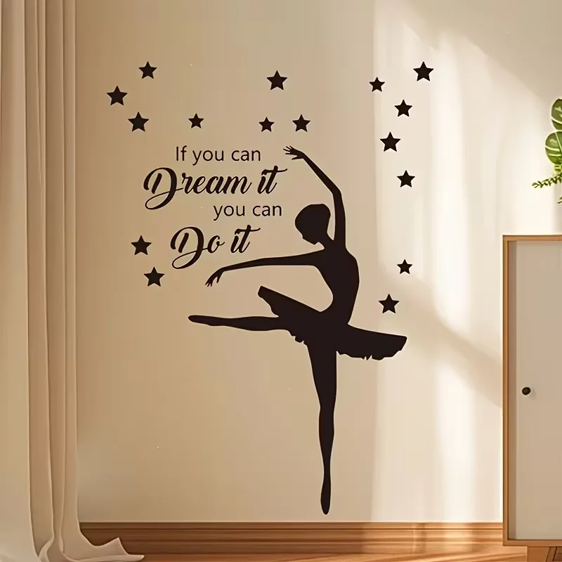 Inspirational Ballet Dancer Wall Decal with Black Stars - 