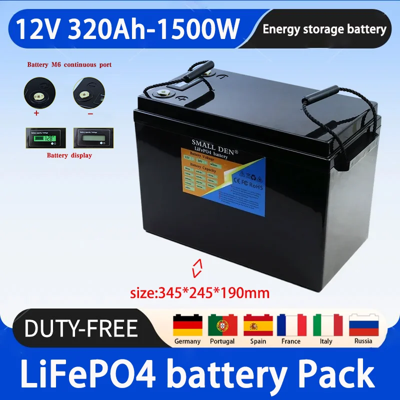 

New 12V 320Ah lithium iron phosphate battery 1500W motor with high-power built-in battery pack BMS for solar electric boat RV in
