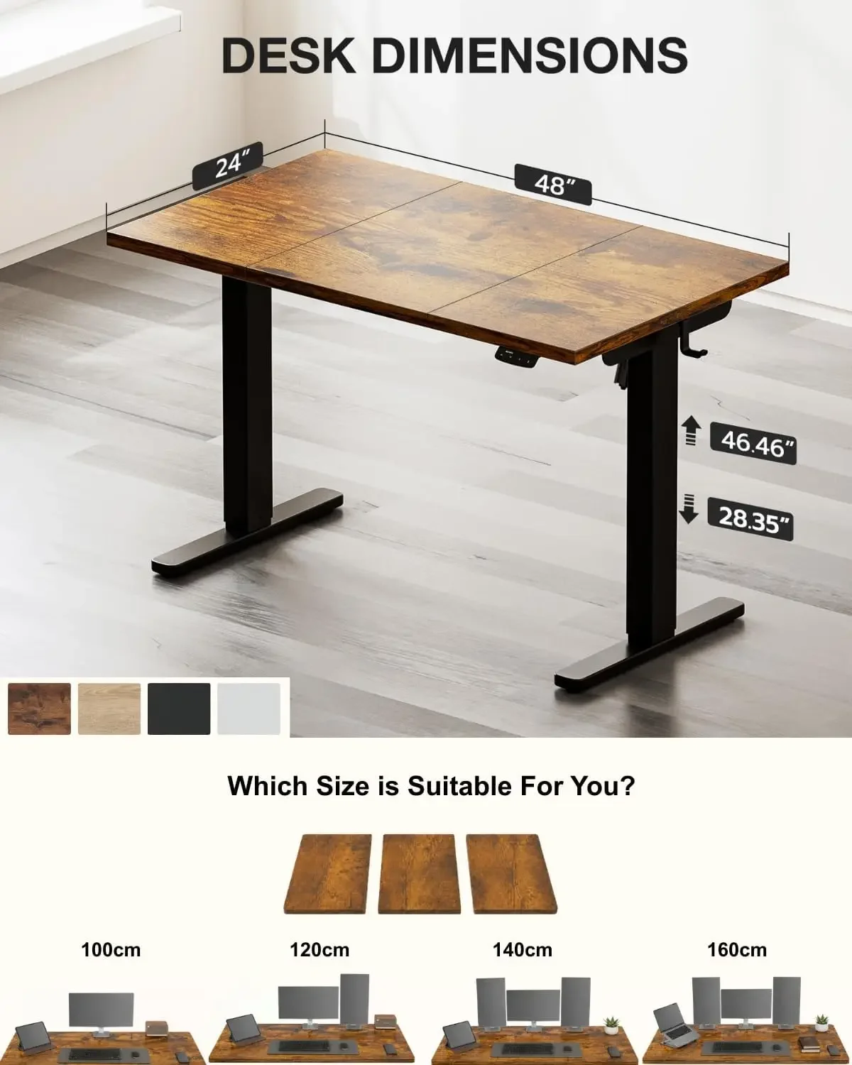 Electric Standing Desk with Cable Management,Rustic Brown Height Adjustable Desk with Memory Presets, Sit Stand Table for Work