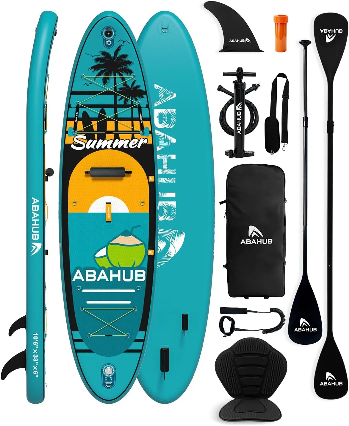 Wide 10.6ft x 31/34in Inflatable Stand Up Paddle Board with Adjustable Paddle, Multipurpose iSUP for Yoga, Kayaking, Surfing, Canoeing, Fishing