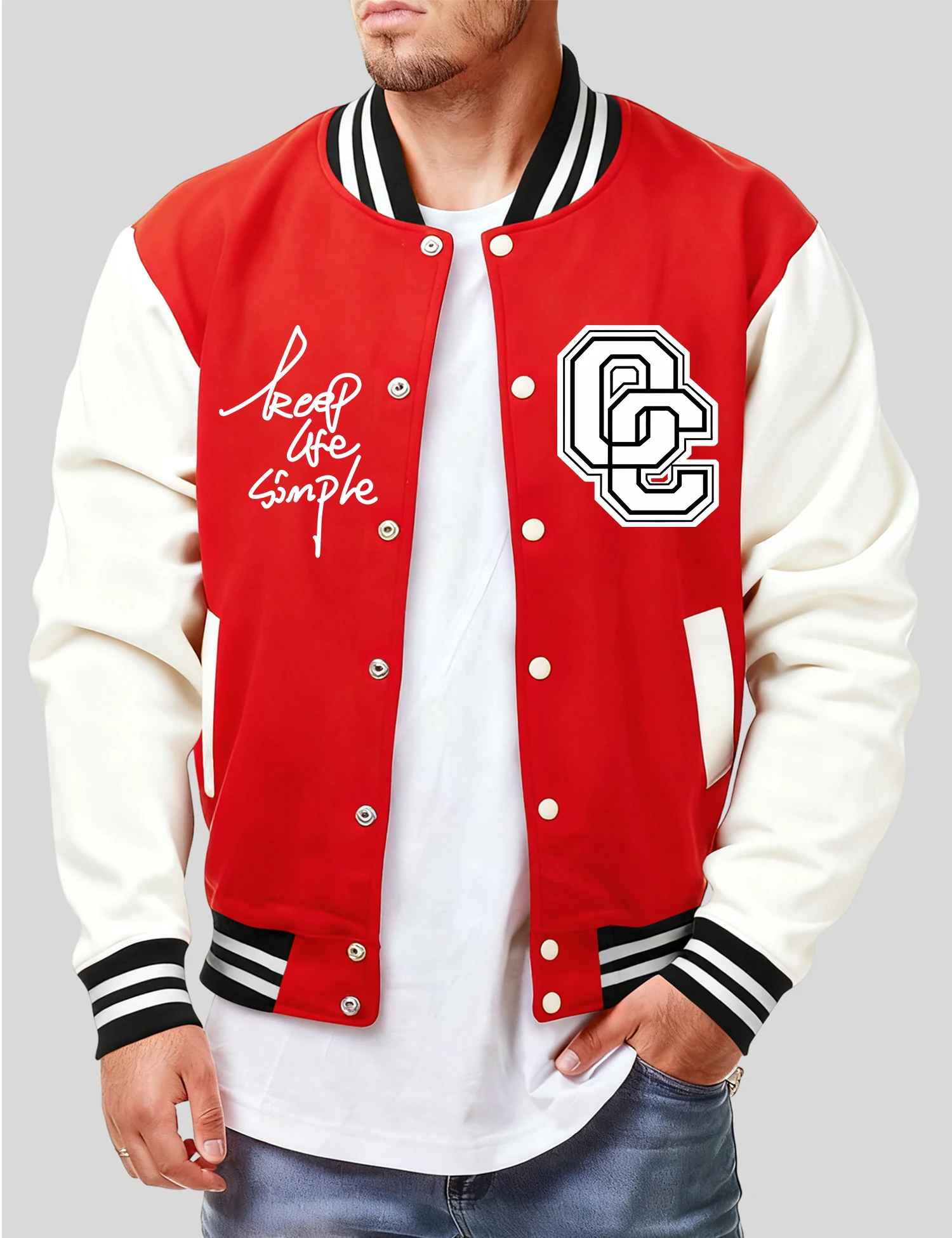 

Keep Life The Letters O And C Print Men Streetwear Hip Hop Button Jacket Casual Loose Baseball Jersey Autumn Unisex Top