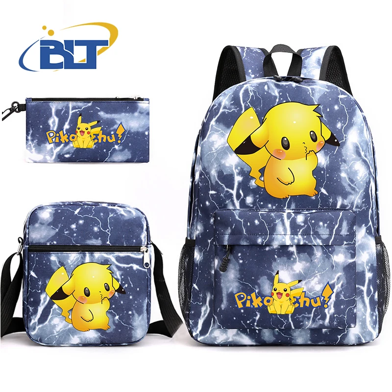 MINISO Pikachu print kids school bag 3-piece set student backpack pencil case shoulder bag suit for boys and girls