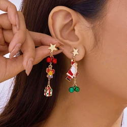 Fashion Christmas Asymmetrical Dangle Earrings for Women Santa Claus Snowman Snowflake Xmas Tree Earring Girls New Year Jewelry