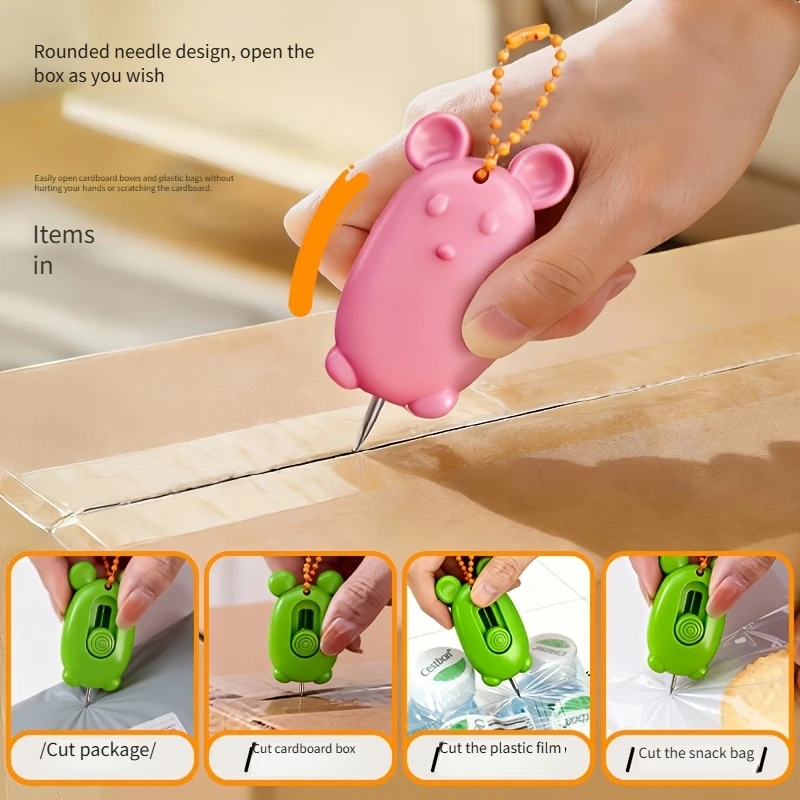 Mini Cartoon-Style Box Opener with Random Colors, Cute Utility Knife for Cutting Paper and Opening Packages, Portable Box Opener Stationery Knife, Multifunctional Tool for Opening Packages and Cardboard Boxes, with Automatic Retractable Feature, Safe for Hands, Portable Box Opener