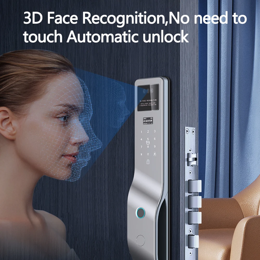 Tuya App التعرف عن بعد ثلاثي الأبعاد على الوجه قفل ذكي واي فاي رقمي مع قفل بصمة الكاميرا فتح كلمة المرور