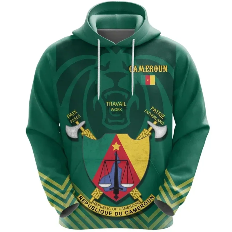 Winter 3D Africa Cameroon Flag Print Hoodies For Men Cameroon Coat Of Arms Emblem Graphic Pullovers Harajuku Hooded Sweatshirts