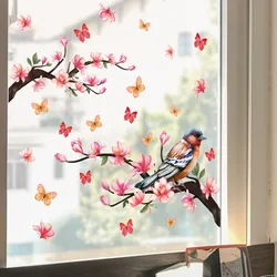 Autocollant mural décoratif pour fenêtre en verre, 30x60cm, branche oiseau papillon, papier peint pour chambre à coucher, bureau, cuisine, maison, Ct4040