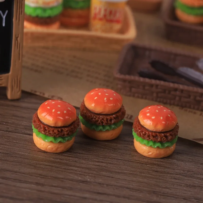 10 Pcs Simulation Miniature Food Toy Egg Beef Burger Resin DIY Keychain Pendant Handmade Material Car Ornament view 4