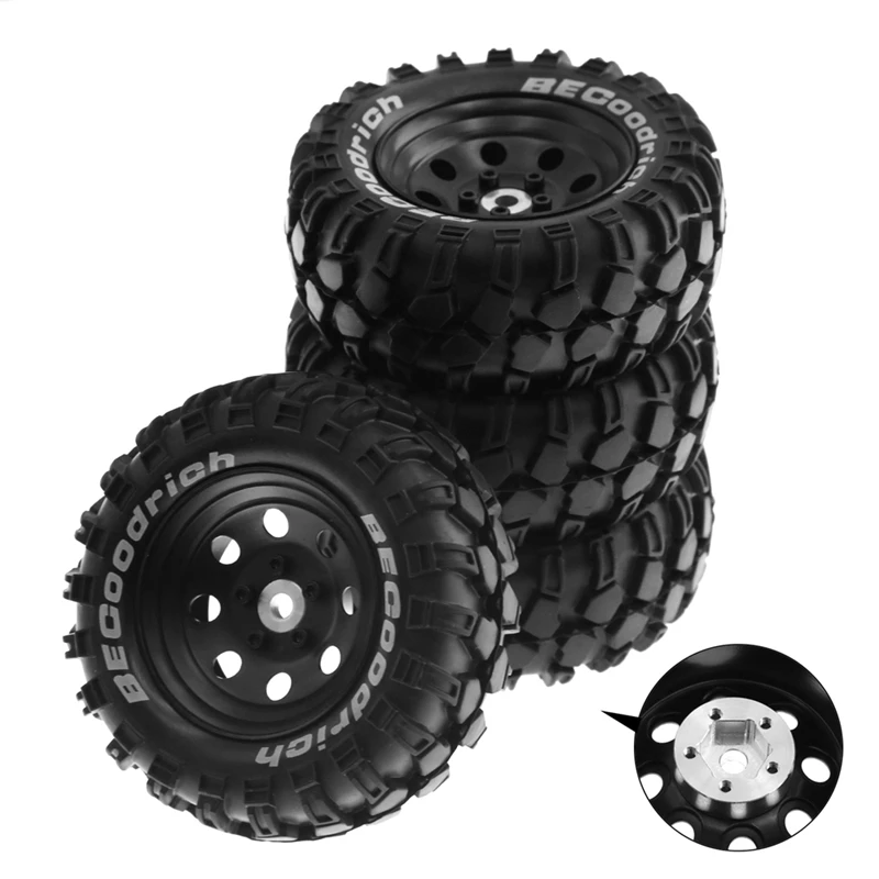 4Pcs 93Mm Metal 1.9Inch Beadlock Wheel Rim Rubber Tire Set For 1/10 RC Crawler Car Traxxas,8 Holes 12Mm Adapter