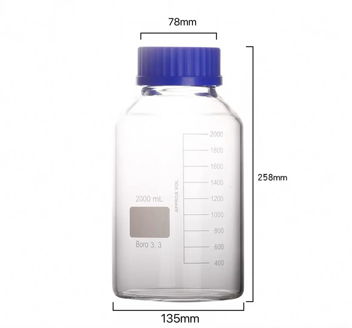 2000ml Lab Transparent Screw Cap Reagent Bottle Sealed Bottle Glass Lab Bottle,High Borosilicate Material, GL80 Blue Cover