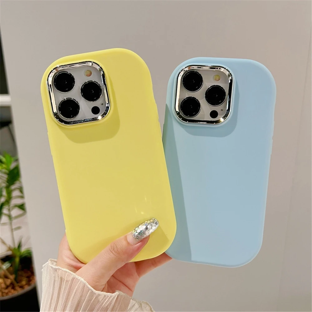 

Милый Овальный силиконовый чехол карамельного цвета для телефона iPhone 15Pro Max 12 11 13 14 Pro Max, серебристый ударопрочный чехол-бампер для камеры